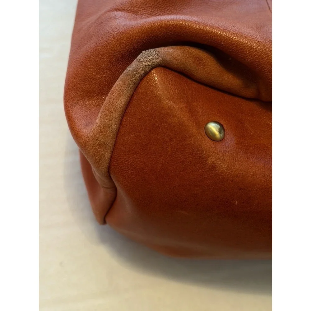 TANO Handbag Soft Leather Zip Shoulder Bag Hobo - Red Orange - Please Read